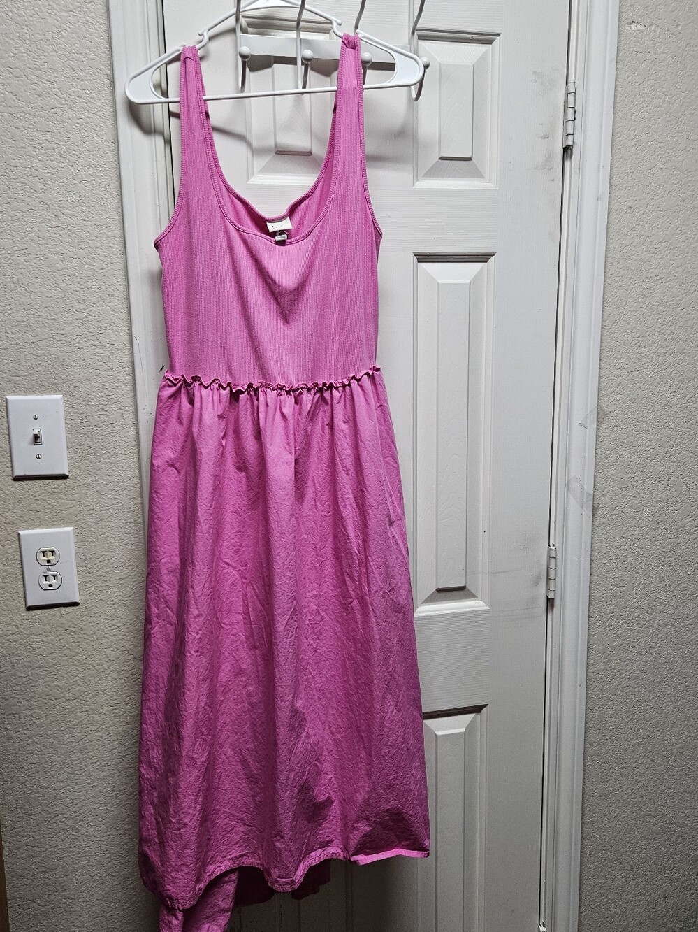 A New Day Pink Ribbed Knit & Woven Midi Sundress with Pockets – Size Large